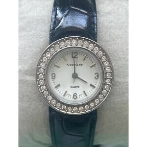 Vernier Silver Tone Rhinestone Bezel Women’s Cuff Watch